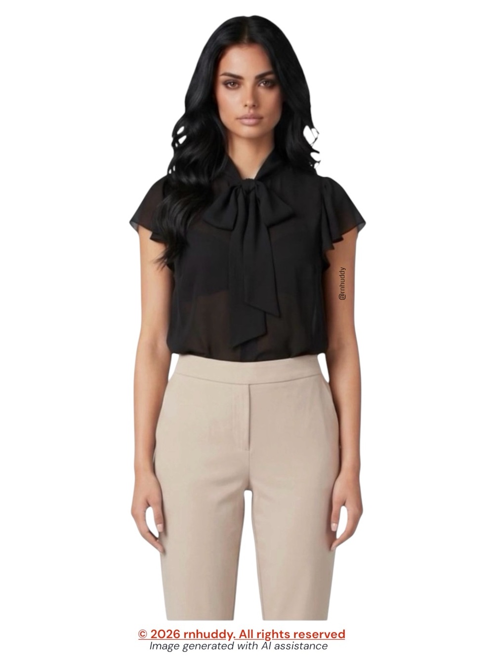 NWT Eloquii size 22 black semi sheer flutter sleeve neck tie blouse